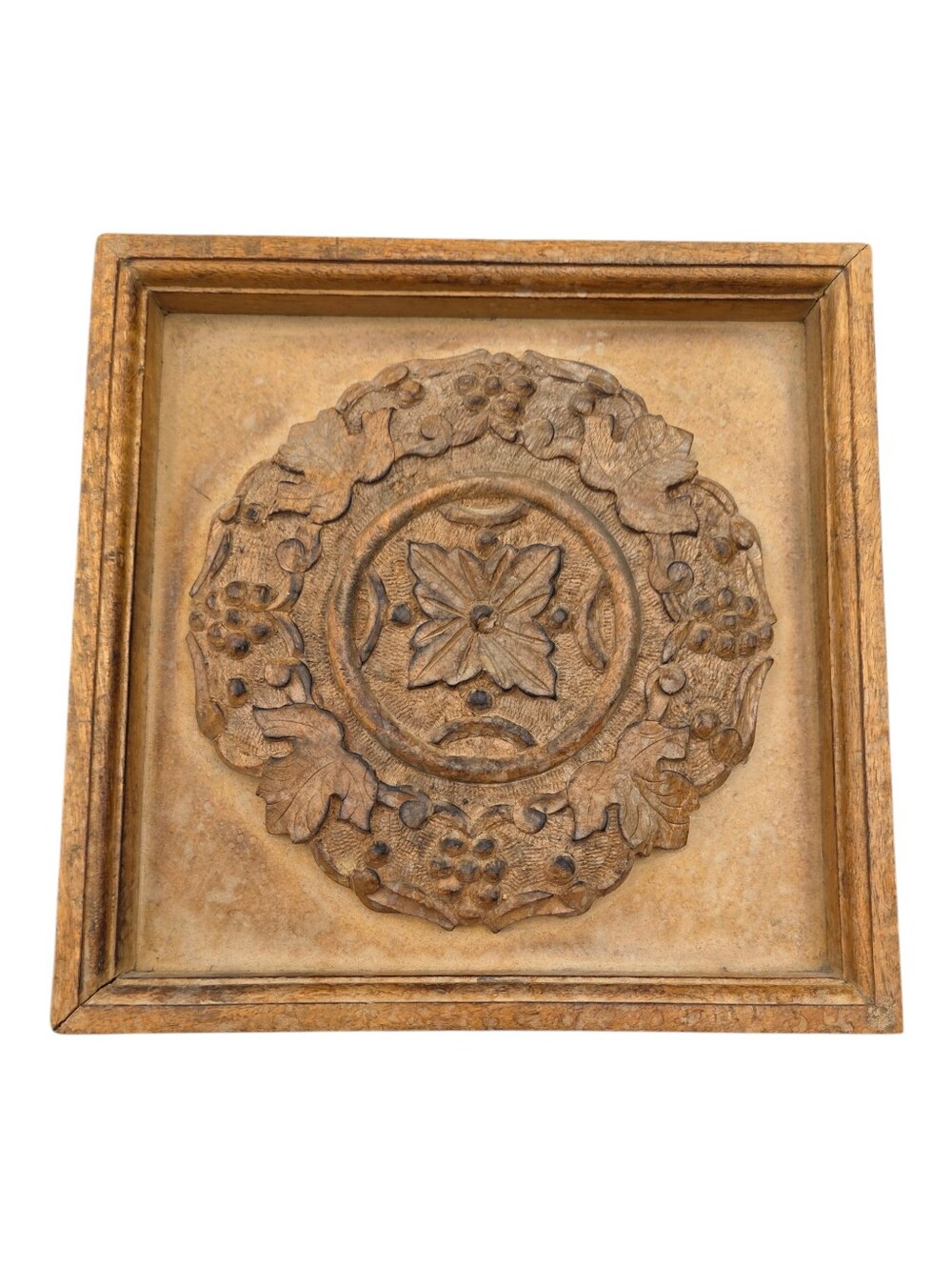 Distressed Carved Wood Decorative Wall Plaque in Warm Brown Water Spot Design